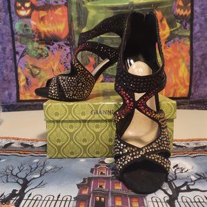 Vintage Rhinestone Gianni Bini Flame 008 Black 4 inch heeled sandals